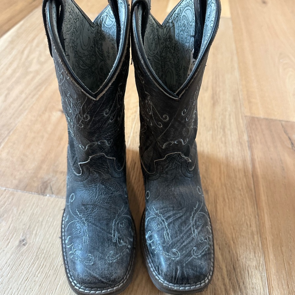Girls Embroidered Western Boots - Black